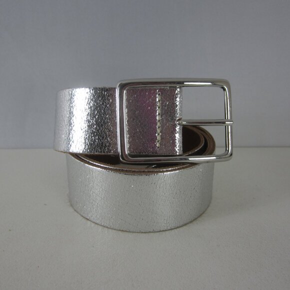 New Amsterdam Heritage M Metallic Silver Leather Belt Handcrafted Netherlands - Picture 9 of 10